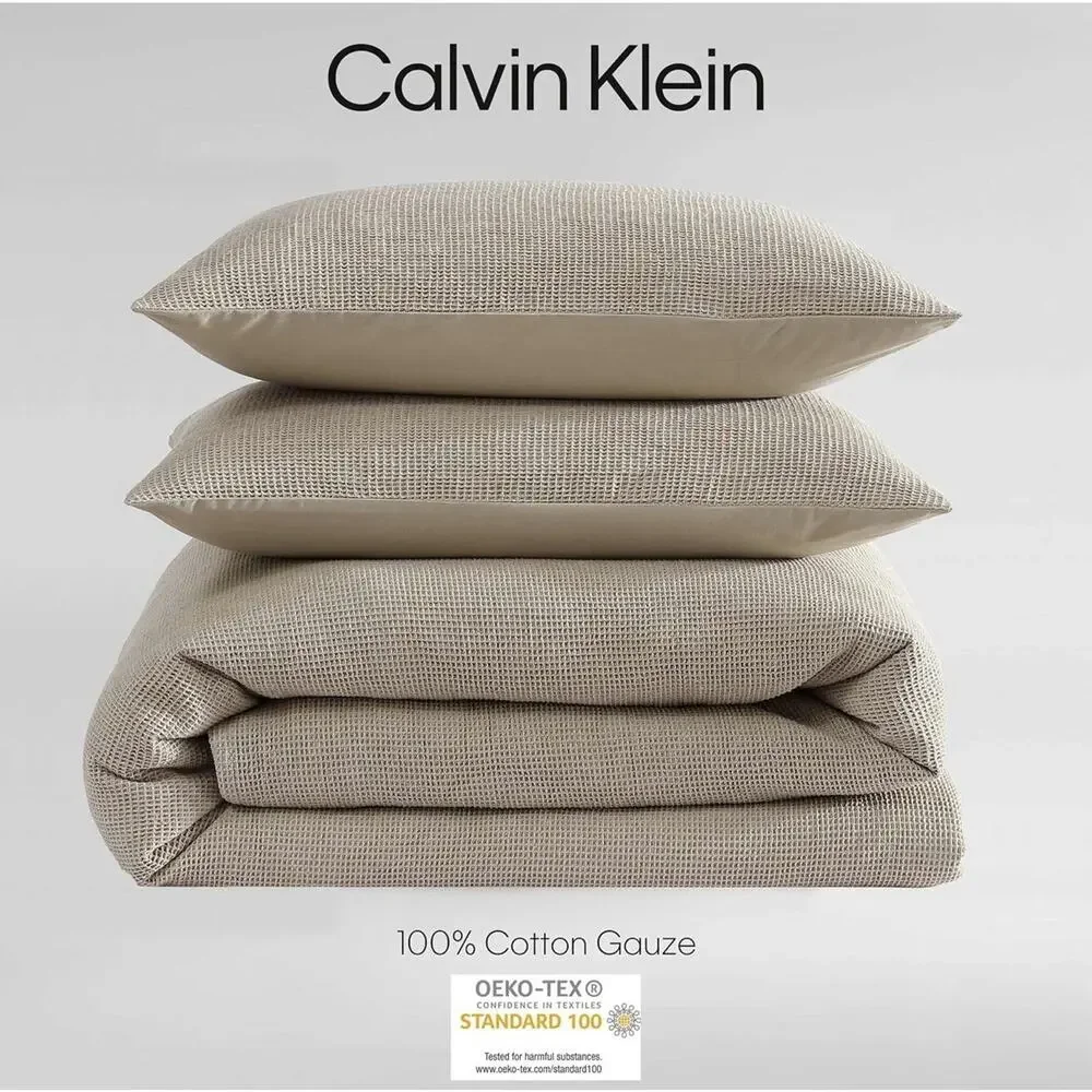 Calvin Klein 3-piece Queen Microwaffle Beige Duvet Cover set modern Cp. @160